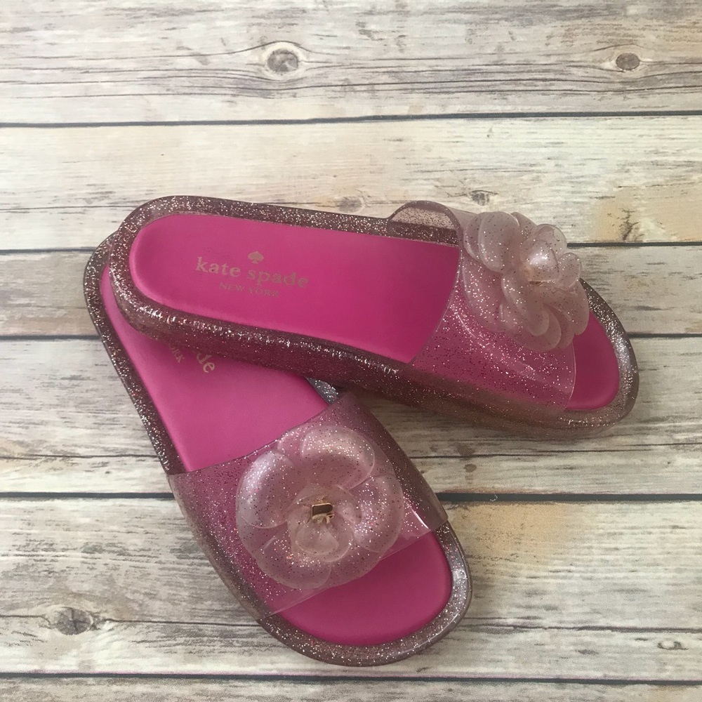 Kate Spade Pink glitter jelly slides sandals Sz 6
